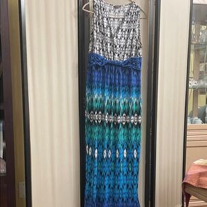 Denver Hayes Blue and Black Patterned Maxi Dress